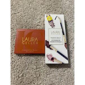 Laura Geller Command the Room Face Palette & Shadow Skills 4 PC Eye Brushes NEW